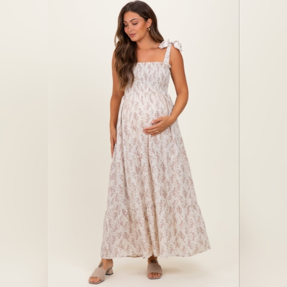 Pinkblush Dresses & Skirts - Pinkblush Maternity Dress NWT Shoulder Tie Maxi Ivory Floral